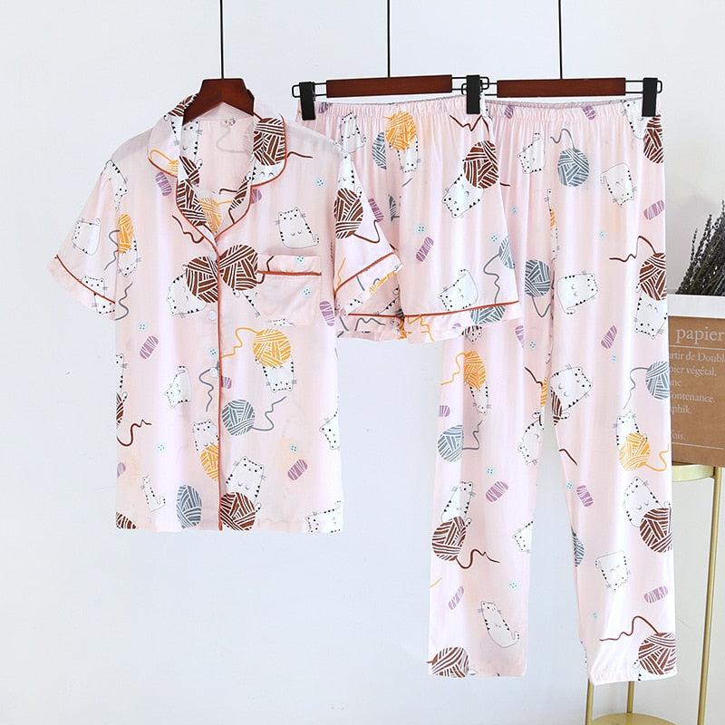 3-piece spring summer viscose pajamas for women