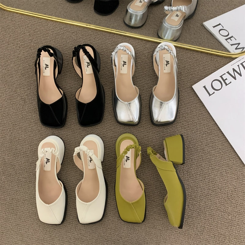 Heeled sandals with square toe - PU leather