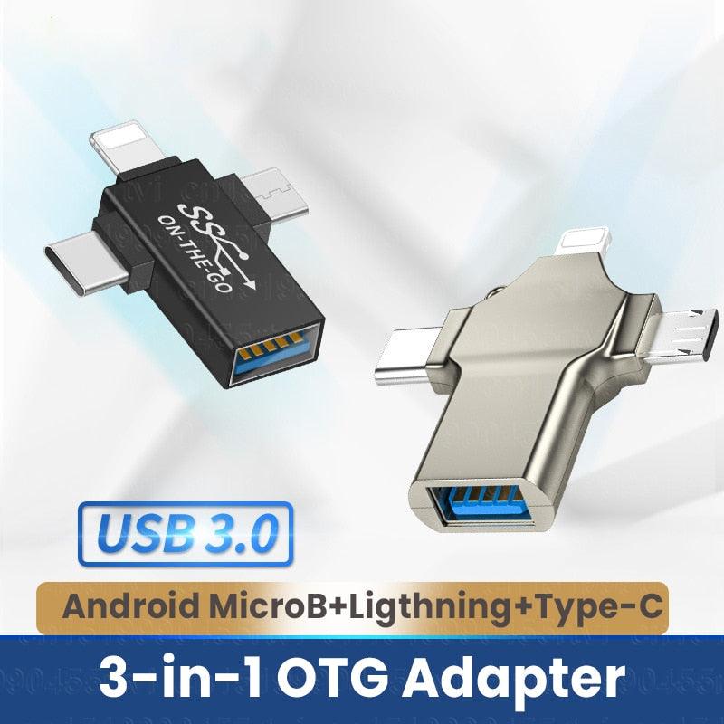 Universal 3 in 1 USB connector - USB, iPhone, Android, PC, Tablet