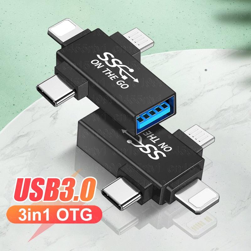 Universal 3 in 1 USB connector - USB, iPhone, Android, PC, Tablet