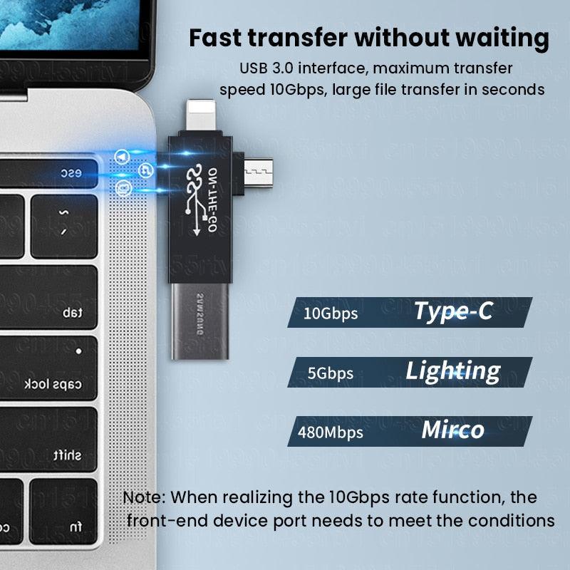 Connecteur USB 3 en 1 universel - USB, Iphone, Android, PC, Tablette