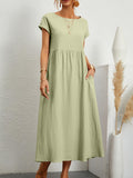 Long summer dress with short sleeves and round neck