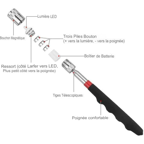 2x Perche télescopique et magnétique à LED